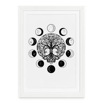 Ygdrassil Phases de la Lune Sorcellerie Arbre de vie occulte - Affiche encadrée (27 × 37 cm) - blanc - Devant