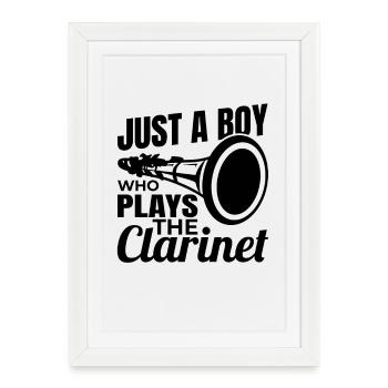 Juste un garçon jouant de la clarinette - Affiche encadrée (27 × 37 cm) - blanc - Devant