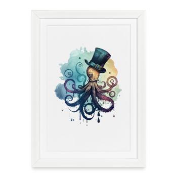 Octopus porte un grand chapeau haut de forme - Affiche encadrée (27 × 37 cm) - blanc - Devant