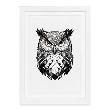 Geometric owl head black and white - Framed poster (27 × 37 cm) - white - Front