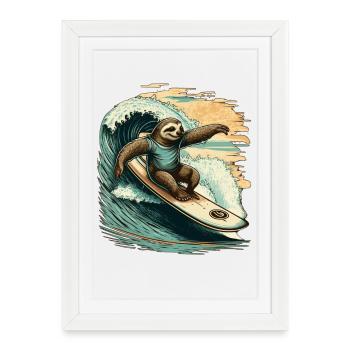 Casual sloth surfing on a big wave - Framed poster (27 × 37 cm) - white - Front