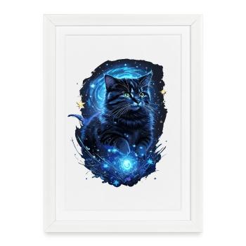 Cosmic Cats Art Black Cat - Affiche encadrée (27 × 37 cm) - blanc - Devant