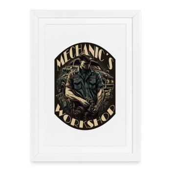 Car mechanic with lettering - Framed poster (27 × 37 cm) - white - Front