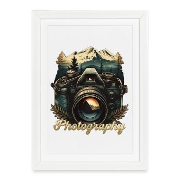 Appareil photo avec lettrage - Affiche encadrée (27 × 37 cm) - blanc - Devant