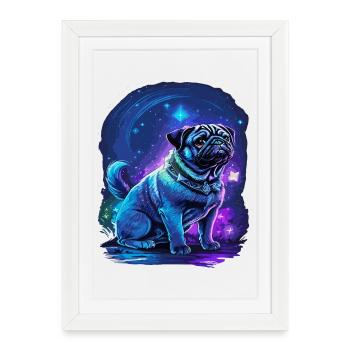 Pug dog in neon colors - Framed poster (27 × 37 cm) - white - Front