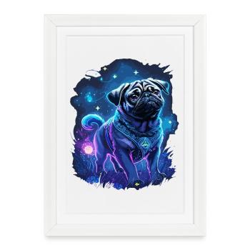 Nuit magique du carlin - Affiche encadrée (27 × 37 cm) - blanc - Devant