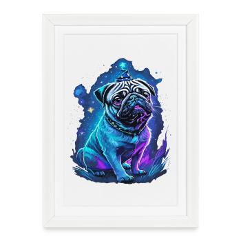 Chien carlin magique avec chapeau magique - Affiche encadrée (27 × 37 cm) - blanc - Devant
