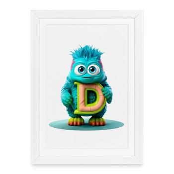 Monstre coloré avec lettre D lumineuse - Affiche encadrée (27 × 37 cm) - blanc - Devant