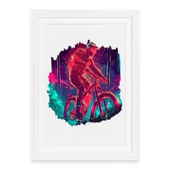 Neon Mountain Biker Cyclist Downhill MTB - Framed poster (27 × 37 cm) - white - Front