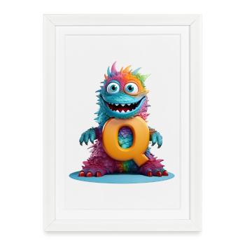 Rainbow Monster with Q - Framed poster (27 × 37 cm) - white - Front