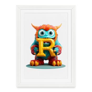 Colorful Monster with Letter R - Framed poster (27 × 37 cm) - white - Front