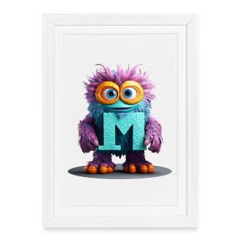 Monstre multicolore avec la lettre M - Affiche encadrée (27 × 37 cm) - blanc - Devant