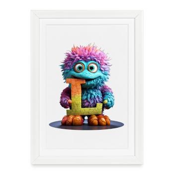 Rainbow Monster with Letter L - Framed poster (27 × 37 cm) - white - Front