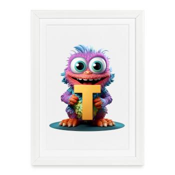 Monstre coloré avec la lettre T - Affiche encadrée (27 × 37 cm) - blanc - Devant
