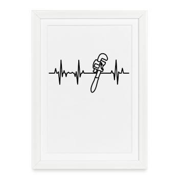 Clé à pipe ECG Heart Line - Affiche encadrée (27 × 37 cm) - blanc - Devant