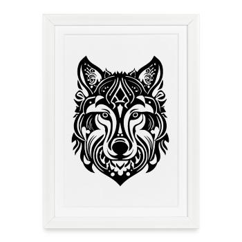Tête de loup noir - Affiche encadrée (27 × 37 cm) - blanc - Devant