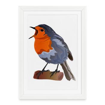 Robin Bird Illustration on Textile - Framed poster (27 × 37 cm) - white - Front