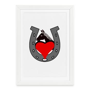 Fer à cheval cheval tête de cheval coeur cadeau d’anniversaire - Affiche encadrée (27 × 37 cm) - blanc - Devant