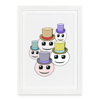drôle, heureux, visages, fantômes, fantôme, enfant - Affiche encadrée (27 × 37 cm) - blanc - Devant