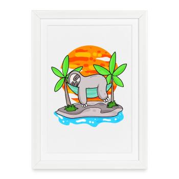 Sloth on the beach - Framed poster (27 × 37 cm) - white - Front