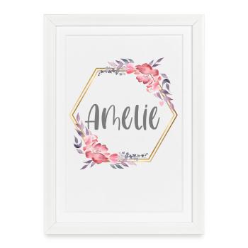 Amélie fille prénom cadeau de bébé - Affiche encadrée (27 × 37 cm) - blanc - Devant