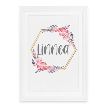 Linnea fille nom cadeau de bébé - Affiche encadrée (27 × 37 cm) - blanc - Devant
