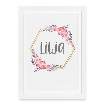 Lilja fille prénom cadeau de bébé - Affiche encadrée (27 × 37 cm) - blanc - Devant