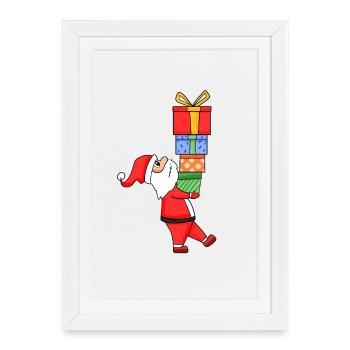 Père Noël avec cadeaux - Noël - Affiche encadrée (27 × 37 cm) - blanc - Devant