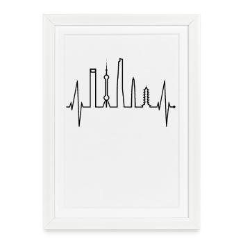 Shanghai Skyline Heartbeat Chine J’aime Shanghai - Affiche encadrée (27 × 37 cm) - blanc - Devant