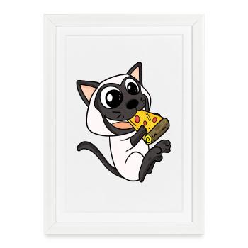 Siamese Cat Cat Pizza - Framed poster (27 × 37 cm) - white - Front