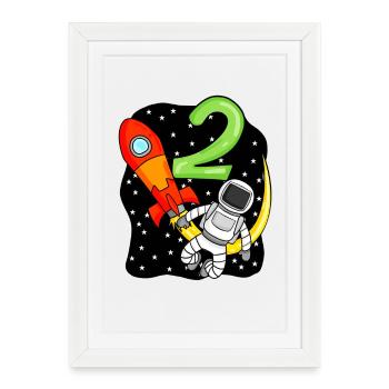 2 Anniversaire Garçon Astronaute - Affiche encadrée (27 × 37 cm) - blanc - Devant