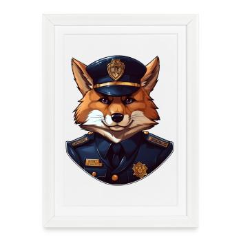 Renard policier - Affiche encadrée (27 × 37 cm) - blanc - Devant