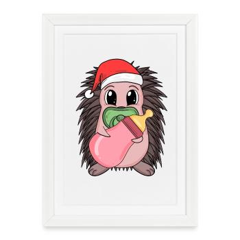Hérisson bébé Noël - Affiche encadrée (27 × 37 cm) - blanc - Devant