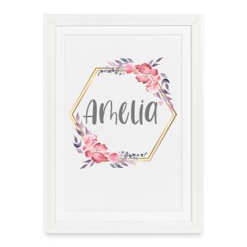 Amelia fille nom cadeau de bébé - Affiche encadrée (27 × 37 cm) - blanc - Devant