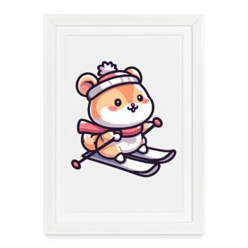 Hamster mignon au ski - Vacances au ski dans le - Affiche encadrée (27 × 37 cm) - blanc - Devant