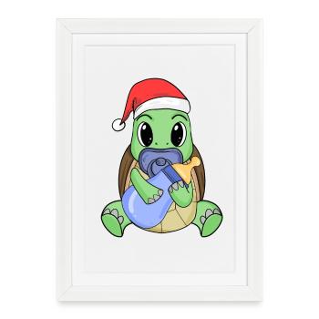 Tortue bébé Noël - Affiche encadrée (27 × 37 cm) - blanc - Devant