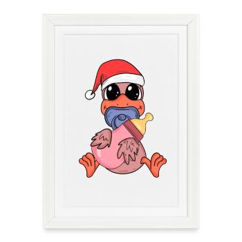 Poulet Fille Fille Bébé Noël - Affiche encadrée (27 × 37 cm) - blanc - Devant