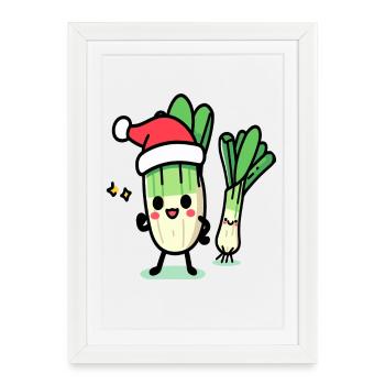 Poireaux kawaii de Saint-Nicolas - Affiche encadrée (27 × 37 cm) - blanc - Devant