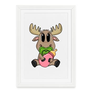 Motif de bébé orignal - Affiche encadrée (27 × 37 cm) - blanc - Devant