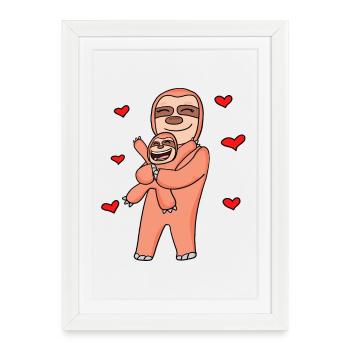 Sloth Family - Sloth with Baby - Sloths - Framed poster (27 × 37 cm) - white - Front