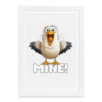 MINE! – Dessin animé de mouette coquine, humour de plage - Affiche encadrée (27 × 37 cm) - blanc - Devant