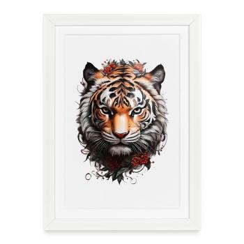 Tête de tigre tatouage tribal tigre puissant - Affiche encadrée (27 × 37 cm) - blanc - Devant