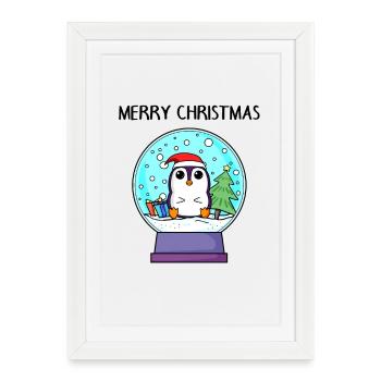 Pingouin Noël - Joyeux Noël - Affiche encadrée (27 × 37 cm) - blanc - Devant