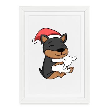 Pinscher Chien Animal Noël - Affiche encadrée (27 × 37 cm) - blanc - Devant