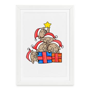 Arbre de Noël Sanglier Noël - Affiche encadrée (27 × 37 cm) - blanc - Devant