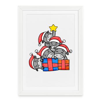 Arbre de Noël âne Noël - Affiche encadrée (27 × 37 cm) - blanc - Devant