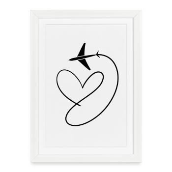 Avion Flyer avec coeur - Affiche encadrée (27 × 37 cm) - blanc - Devant