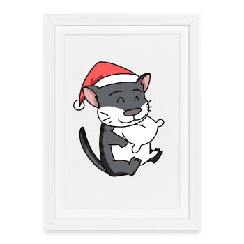 Chat, Mignon, Chat De La Forêt Norvégienne - Affiche encadrée (27 × 37 cm) - blanc - Devant