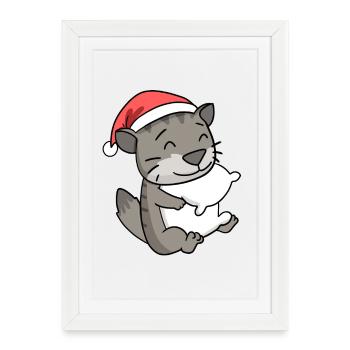 Cat Cute Siberian Cat Tired Christmas - Framed poster (27 × 37 cm) - white - Front