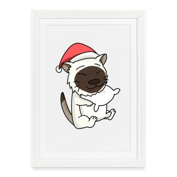Cat, Cute, Birman, Cat, Tired, Christmas - Framed poster (27 × 37 cm) - white - Front